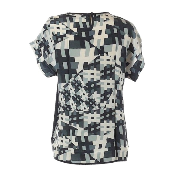 🌺 Vida 100% Silk Color Block Print Short Sleeve Boxy Short Sleeve Blouse Size S - Picture 3 of 10